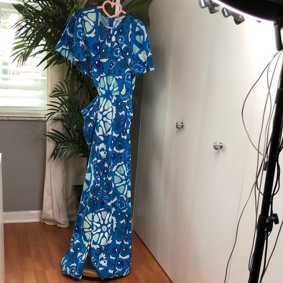RHODE X Target Blue Floral Linen Blend Short Sleeve Wide Leg Jumpsuit Small - Picture 4 of 17
